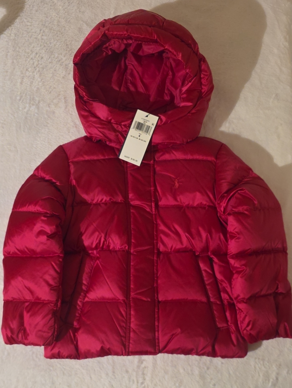 Ralph Lauren Girls' Hooded Puffer Jacket in Bright Red